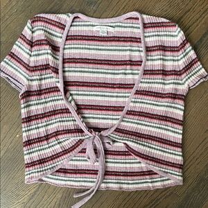 American Eagle Outfitters Pink and White Striped Crop Top